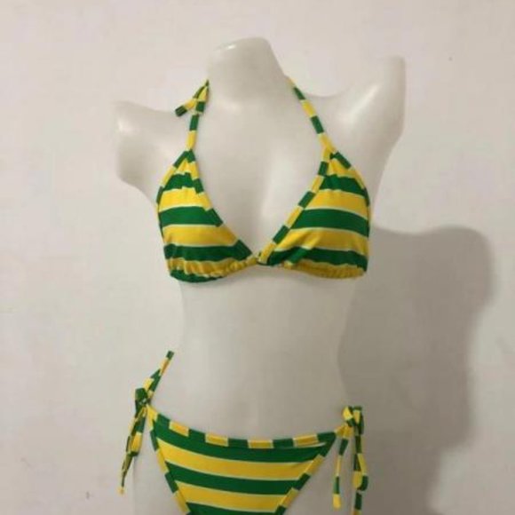 NWOT One Size Green/Yellow Striped Bikini - Picture 2 of 8